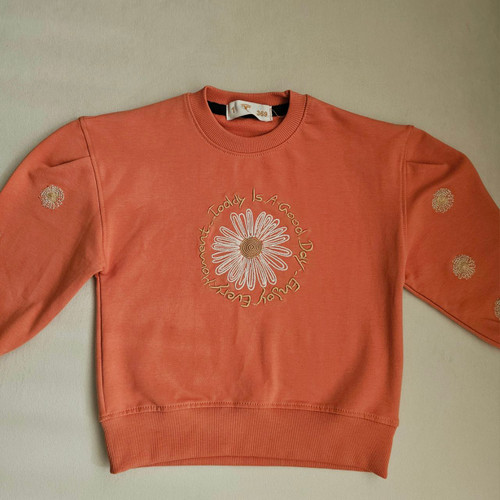 بلوز نخ پنبه تک دخترانه با گل دوزی فانتزی