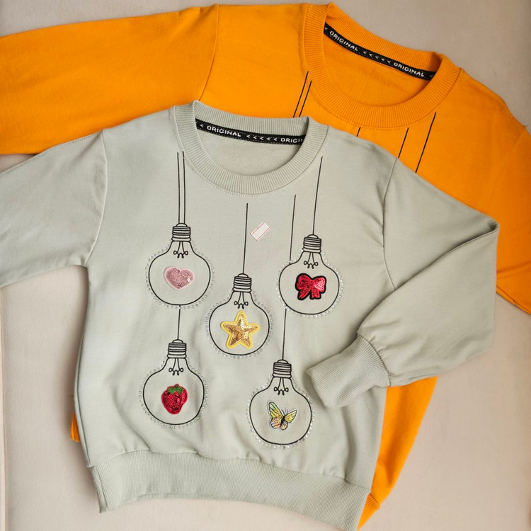 بلوز دو نخ فینگردار دخترانه با طراحی خاص