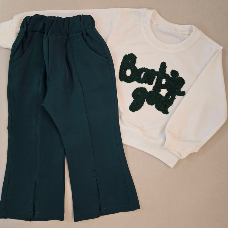 بلوز شلوار دخترانه با شلوار کتان کش و چاک دار