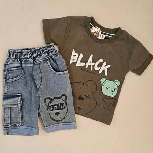 ست تیشرت شلوارک نوزادی پسرانه نخ پنبه