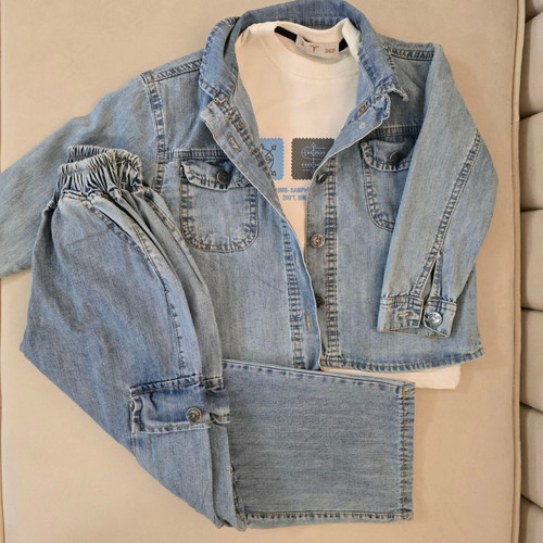 ست ۳ تکه تیشرت و کت و شلوار جین بچگانه