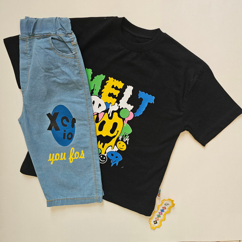 ست تیشرت نخی و شلوارک لی پسرانه