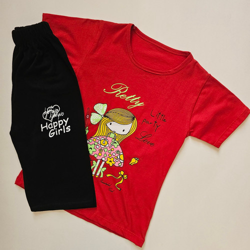 ست تیشرت شلوارک نخی دخترانه