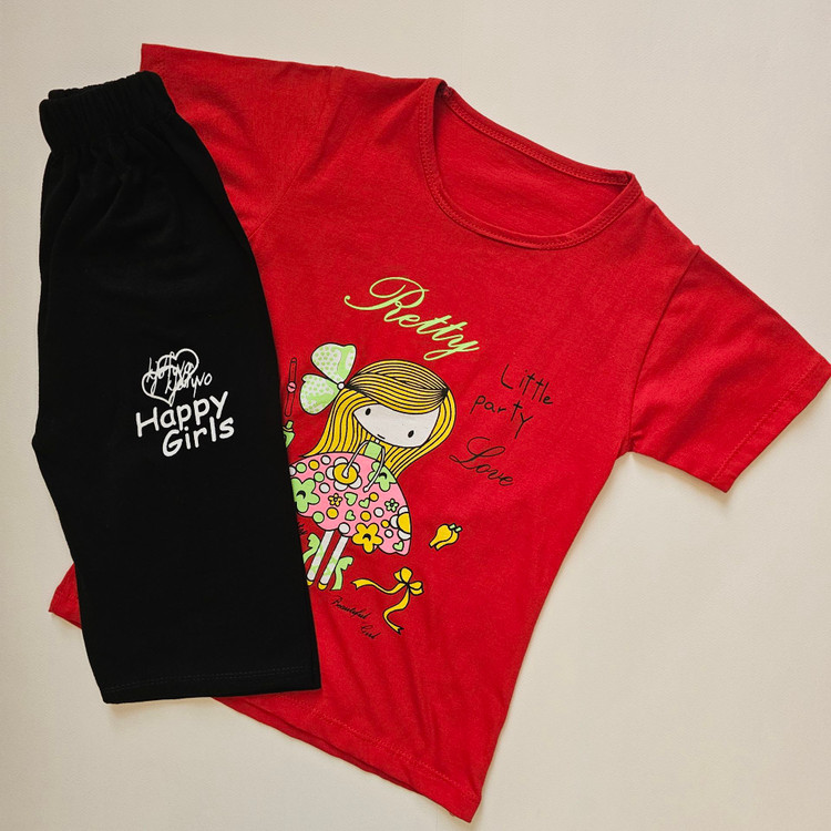 ست تیشرت شلوارک نخی دخترانه