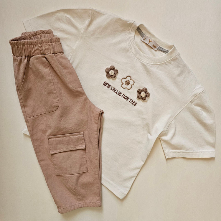 ست تیشرت شلوارک کتان دخترانه