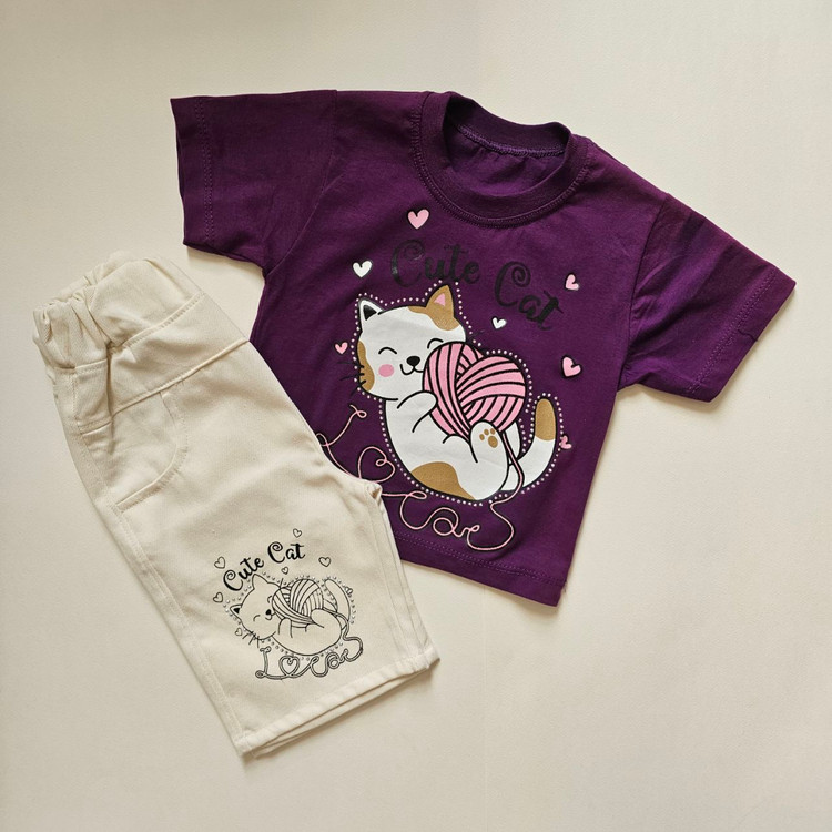 تیشرت شلوارک با طرح Cat