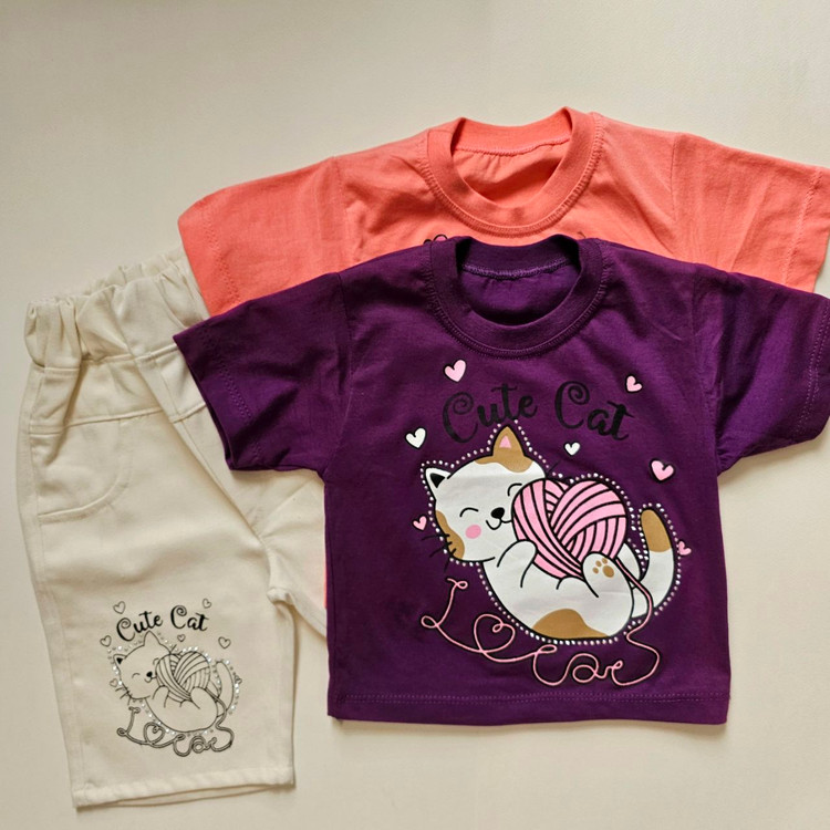 تیشرت شلوارک کتان دخترانه